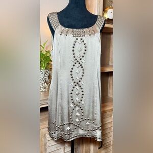 ECI New York, Metallic Silver Studded Sleeveless Shift Dress - Size 12